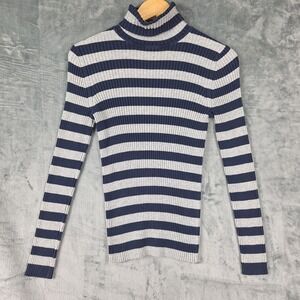 Vintage Gap Sweater Womens Medium Striped Turtleneck Preppy Ribbed Y2K‎ Academia